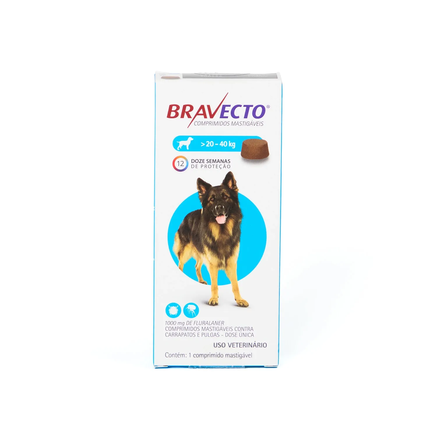 Antipulgas e Carrapatos Bravecto 20 a 40 kg Cães 1000mg